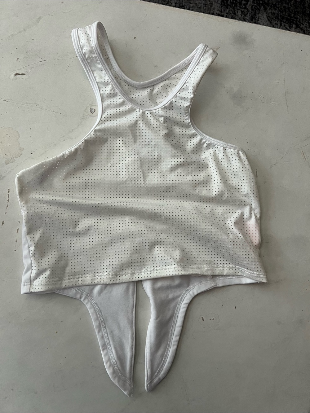 Bombshell Sportswear White Mesh Crop Tank with Pink Logo Patch
